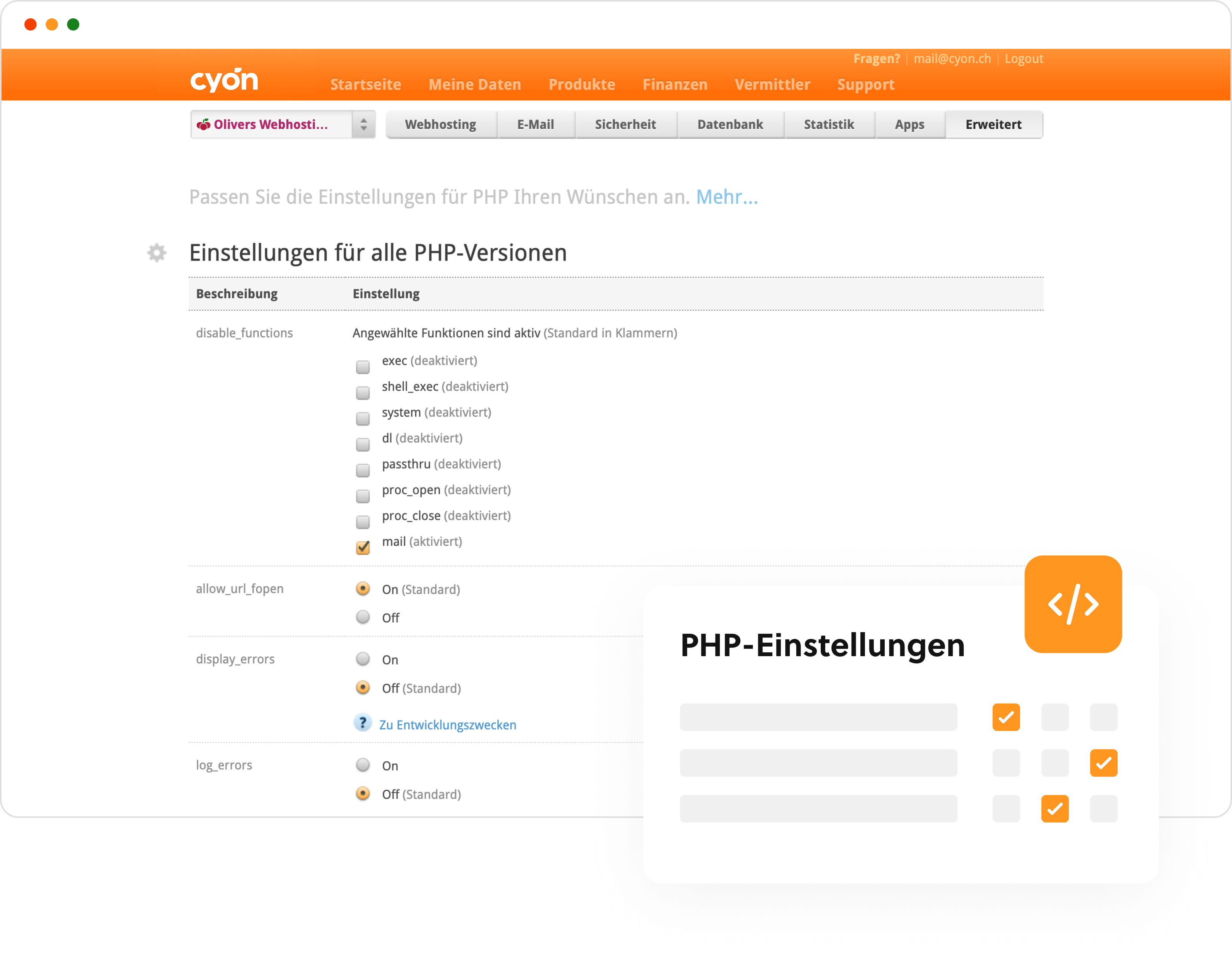 my.cyon PHP Einstellungen