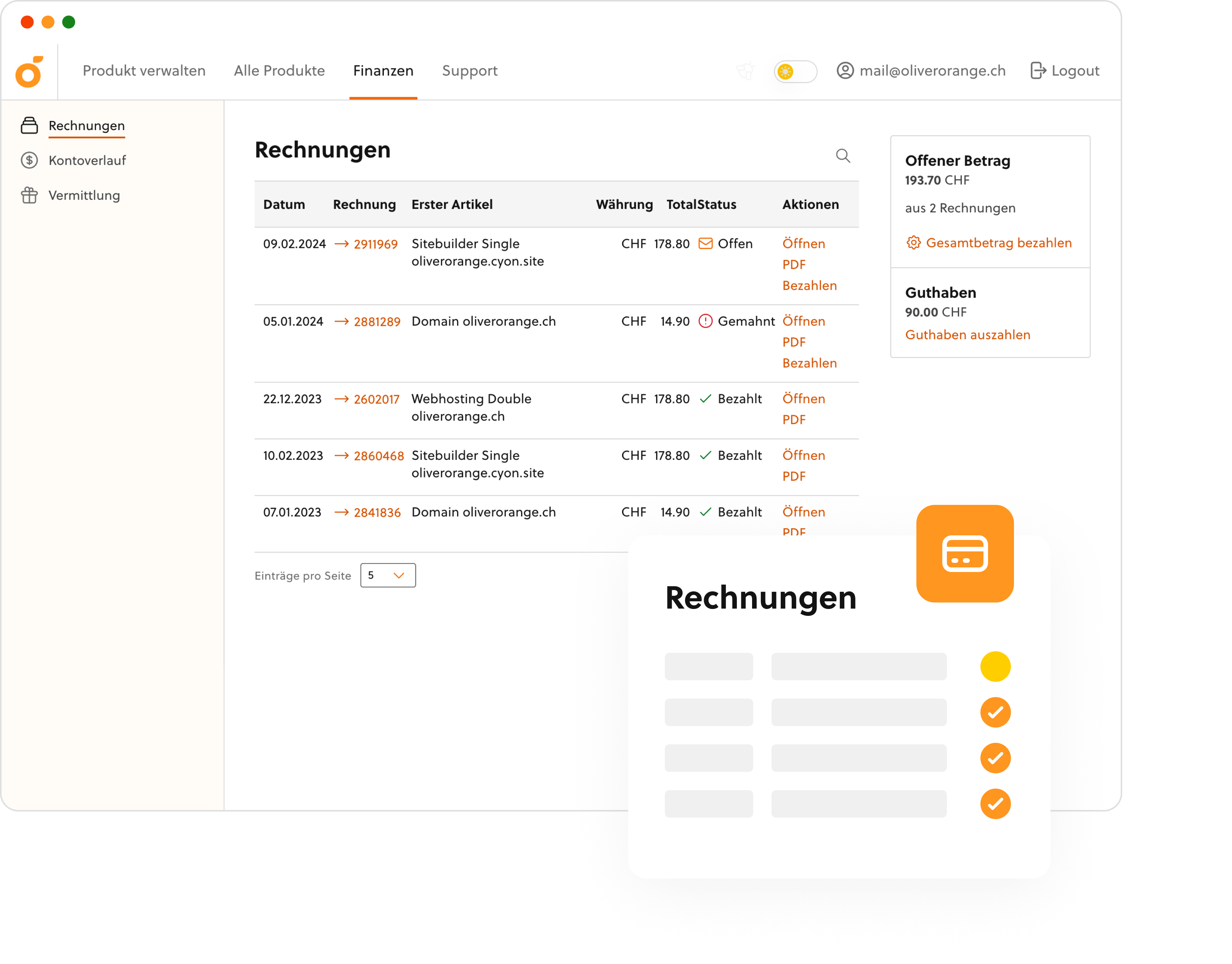 Rechnungsübersicht